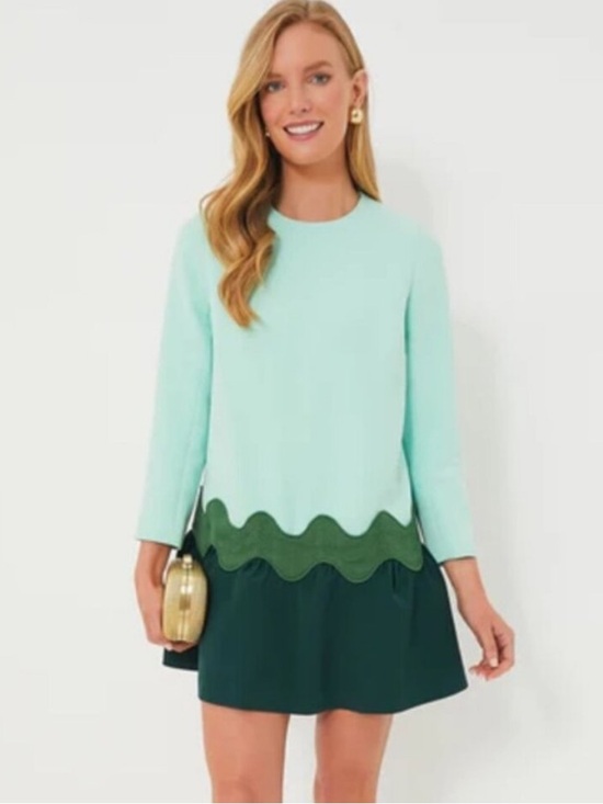 Tuckernuck Dresses & Skirts - Tuckernuck Mint and Dark Green Scalloped Hem Dress